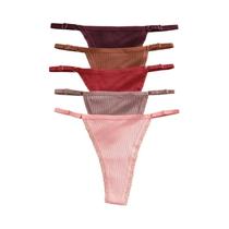 Conjunto De Lingerie Feminina Em Algodão G-String Com Cintura Ajustável T-Back 5PCS