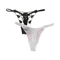 Conjunto De Lingerie Feminina Em Renda Preta E Branca Com Estampa De Flores, 2 Peças, Calcinhas Sexy