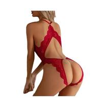 Conjunto De Lingerie Feminina Sensual De Renda Ultrafina Transparente, Com Calcinha Crotchless E