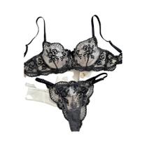 Conjunto de Lingerie Feminina Transparente com Bordado Floral - Sexy e Confortável