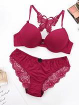 Conjunto De Lingerie Feminino Com Sutiã Push-up De Renda E Calcinha Com Fecho Frontal E Acabamento Conjunto De Lingerie Feminino Com Sutiã Push-up De Renda E Calcinha Com Fecho Frontal E Acabamento