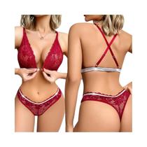 Conjunto De Lingerie Feminino Sexy Com Renda, Fechamento Frontal, Sem Aro, 2 Peças
