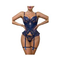 Conjunto De Lingerie Floral Elegante Para Mulheres, Sutiã Sexy Com Cinta E Tanga, 3 Peças De Roupa Conjunto De Lingerie Floral Elegante Para Mulheres, Sutiã Sexy Com Cinta E Tanga, 3 Peças De Roupa