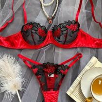 Conjunto de Lingerie Floral Transparente Sexy ElaShopp