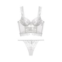 Conjunto De Lingerie Francesa Sexy Com Sutiã Push-up De Renda Branca E Calcinha Fina Para Mulheres,