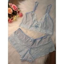 Conjunto de Lingerie Iza Sem Bojo Sutiã e Calcinha Meia Calesson em Renda