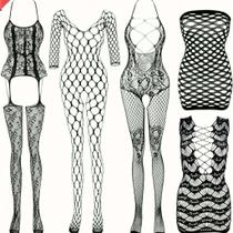 Conjunto de Lingerie Kit 5 Vestidos Meias Arrastão ElaShopp Conjunto de Lingerie Kit 5 Vestidos Meias Arrastão ElaShopp