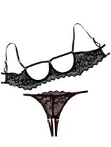 Conjunto de lingerie Lilosy, sutiã e calcinha femininos de renda floral transparente