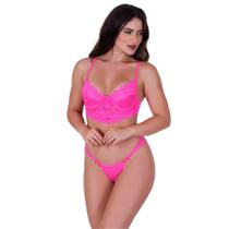 Conjunto de Lingerie Meia Taça Sutiã e Calcinha Detalhe de Renda Adulto Feminino Leticia