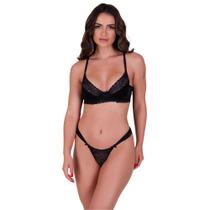 Conjunto de Lingerie Meia Taça Sutiã sem Bojo e Calcinha de Renda Mileyde