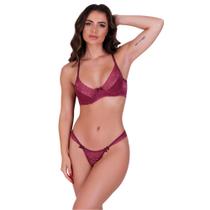 Conjunto de Lingerie Meia Taça Sutiã sem Bojo e Calcinha de Renda Mileyde