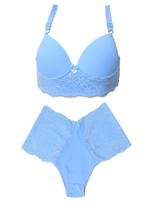 Conjunto de lingerie plus size com bojo em microfibra e renda Sensual Azul Claro