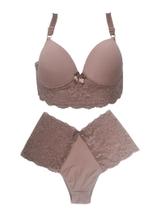 Conjunto de lingerie plus size com bojo em microfibra e renda Sensual Nude