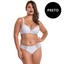 Conjunto de Lingerie Plus Size Strappy em Microfibra e Renda Moda de Baixo - VC3273