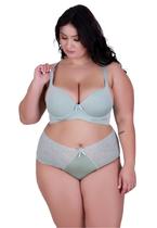 Conjunto de Lingerie Plus Size Sutiã e Calcinha Cintura Alta de Renda Paula