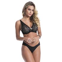 Conjunto de Lingerie Preto com Nude em Microfibra e Renda Estilo Sedutor - VC4019*