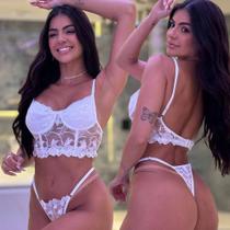 Conjunto de Lingerie Sem bojo Bordado de Tule Sensual Calcinha Fio