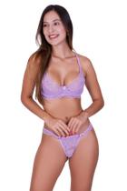 Conjunto de Lingerie sem Bojo com Aro Meia Taça Calcinha e Sutiã Renda - MILEIDE