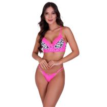 Conjunto de Lingerie sem Bojo e Renda Onça e Vaquinha Animal Print - CONJUNTO DUDA