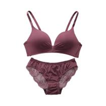 Conjunto De Lingerie Sem Fio Sexy Para Mulheres Em Renda, Cor Sólida, Dois Peças, Sutiã E Calcinhas
