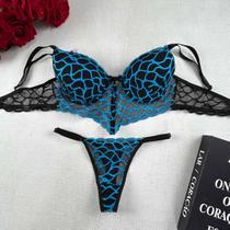 Conjunto De Lingerie Sensual Com Bojo Bicolor Fio Dental Luxo