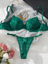Conjunto De Lingerie Sexy Com Diamantes, Sutiã E Calcinhas Com Anéis Duplos De Metal Para O Natal E