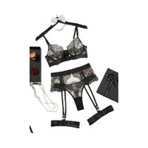 Conjunto De Lingerie Sexy Com Sutiã De Renda E Calcinha Com Cinta-liga Transparente Para Mulheres