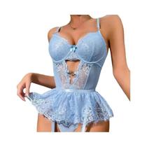 Conjunto De Lingerie Sexy Com Sutiã Push Up, Calcinha De Renda, G-string E Cinta-Liga Para Mulheres Conjunto De Lingerie Sexy Com Sutiã Push Up, Calcinha De Renda, G-string E Cinta-Liga Para Mulheres