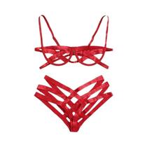 Conjunto De Lingerie Sexy Com Sutiã Sem Copas E Tanga Em Preto, Com Detalhes Em Elástico E Design De
