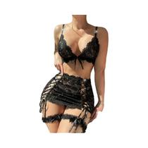 Conjunto De Lingerie Sexy De Renda Com Corações E Faixas, 4 Peças, Com Cinta-Liga De Renda E Saia Conjunto De Lingerie Sexy De Renda Com Corações E Faixas, 4 Peças, Com Cinta-Liga De Renda E Saia