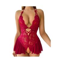 Conjunto De Lingerie Sexy De Renda Para Mulheres, Sutiã Transparente Com Alça No Pescoço, Pijama