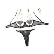 Conjunto De Lingerie Sexy Em Forma De Coração Com Sutiã E Calcinha Em Cadeia Metálica Para Dormir