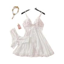 Conjunto De Lingerie Sexy Em Renda Transparente Vermelha Para Mulheres, Camisola Transparente E