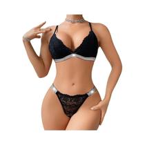 Conjunto De Lingerie Sexy Em Renda Vermelha Para Mulheres, G-string E Sutiã, Cintura Baixa,