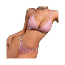 Conjunto De Lingerie Sexy Em Renda Vermelha Para Mulheres, G-string E Sutiã, Cintura Baixa,