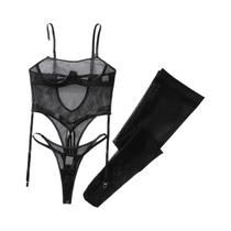 Conjunto De Lingerie Sexy Em Tule Com Meias Longas, Sutiã Modelador Para Aumento De Seios Pequenos E Conjunto De Lingerie Sexy Em Tule Com Meias Longas, Sutiã Modelador Para Aumento De Seios Pequenos E