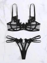 Conjunto De Lingerie Sexy Feminina Com Body De Renda Transparente E Calcinha, Roupa De Dormir