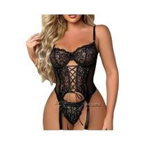 Conjunto De Lingerie Sexy Feminina Em Renda Com Sutiã, Calcinha E Saia Com Cinta-Liga