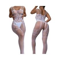 Conjunto De Lingerie Sexy Feminina plus Size: Sutiã De Rede, Bodystocking Vazado Elástico E Corpete