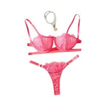 Conjunto de Lingerie Sexy Feminina - Renda Transparente com Bordado e Push-up