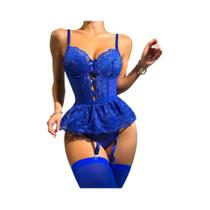 Conjunto de Lingerie Sexy Feminina - Sutiã, Calcinha e Ligas