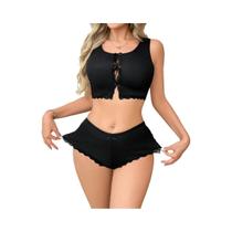 Conjunto De Lingerie Sexy Sem Costura Para Mulheres, Top Com Laço E Calcinha, Roupa De Dormir Conjunto De Lingerie Sexy Sem Costura Para Mulheres, Top Com Laço E Calcinha, Roupa De Dormir