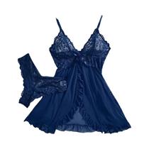 Conjunto De Lingerie Sexy Transparente Em Tamanho Plus, Vestido De Noite De Seda Com Renda E Tanga