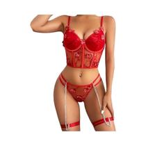 Conjunto De Lingerie Sexy Transparente Para Mulheres, Sutiã, Calcinha E Suspensórios, 3 Peças, Roupa