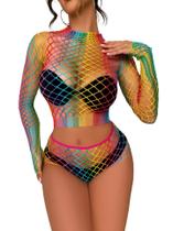 Conjunto de lingerie SINROYEE Fishnet BabyDoll Bodysuit para mulheres