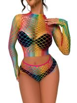 Conjunto de lingerie SINROYEE Fishnet BabyDoll Bodysuit para mulheres Conjunto de lingerie SINROYEE Fishnet BabyDoll Bodysuit para mulheres