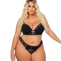 Conjunto de Lingerie Sofisticado Sutiã Preto Rendado