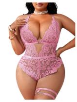 Conjunto de lingerie SOLY HUX feminino plus size, macacão de pelúcia de renda Conjunto de lingerie SOLY HUX feminino plus size, macacão de pelúcia de renda