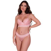 Conjunto de Lingerie Sutiã com Bojo e Calcinha de Renda Elástico Conjunto Jessica