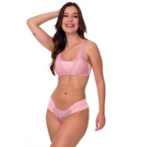 Conjunto de Lingerie Sutiã Top Sem Bojo e Calcinha em Microfibra e Renda Estilo Sedutor - VF50